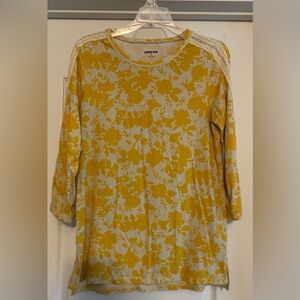 Lands' End Mustard Floral Lace Top
